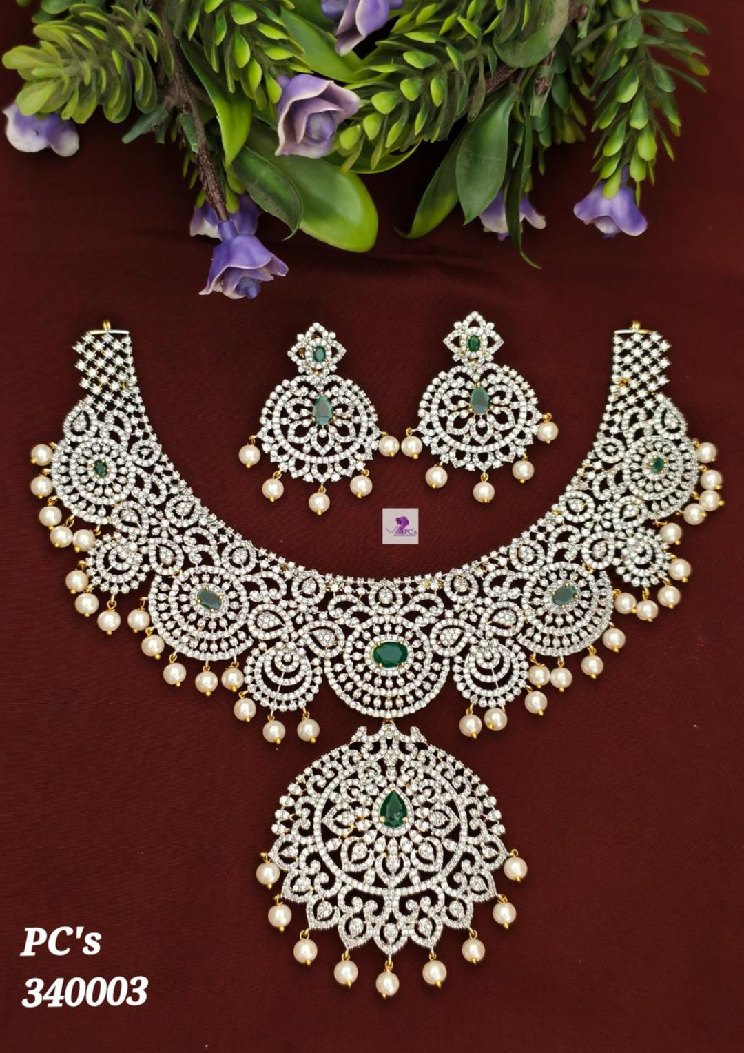 American diamond necklace with earrings s340003