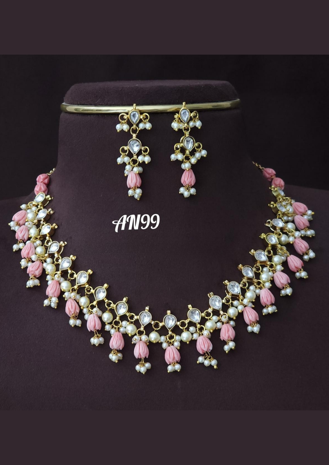 Jadau kundan and beads necklace with earrings AN 99