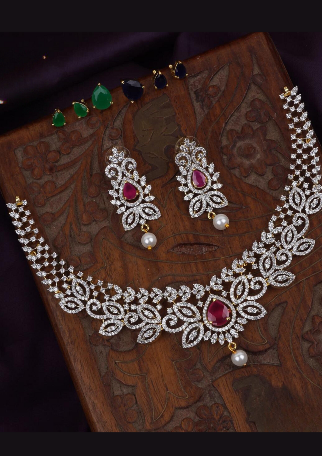 American diamond interchangeable stones necklace with earrings lc 1011020