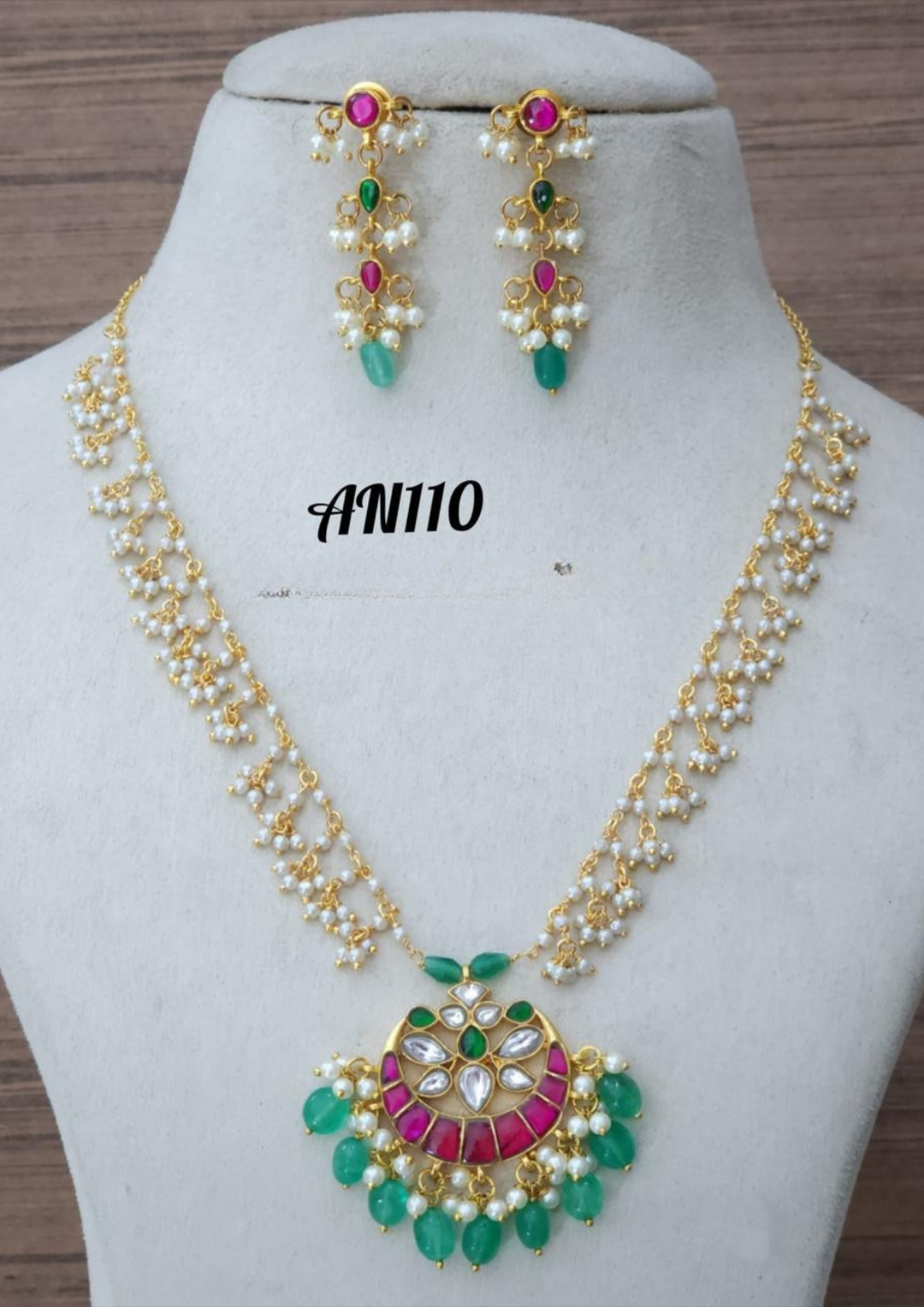 Jadau kundan and beads necklace with earrings AN 110