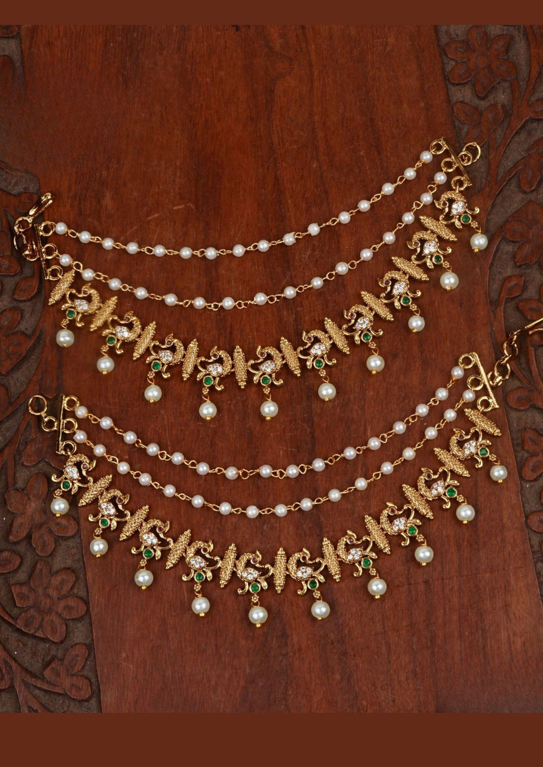 Kundan and beads ear chains c106020