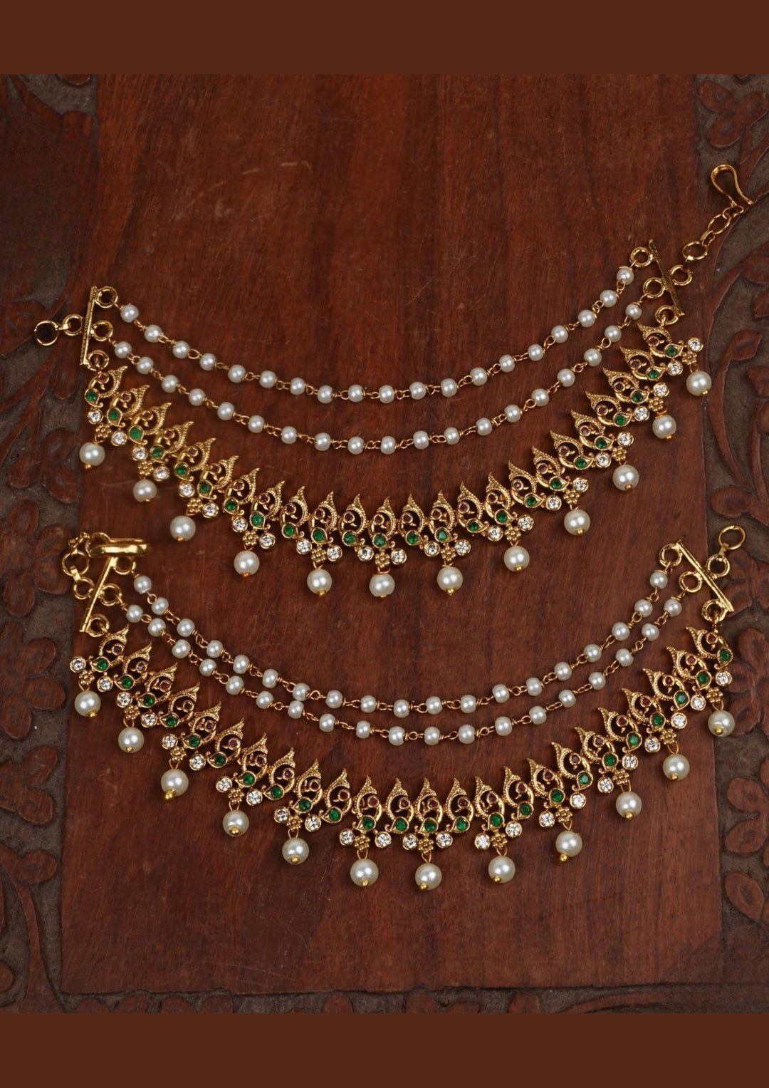 Kundan and beads ear chains c106020