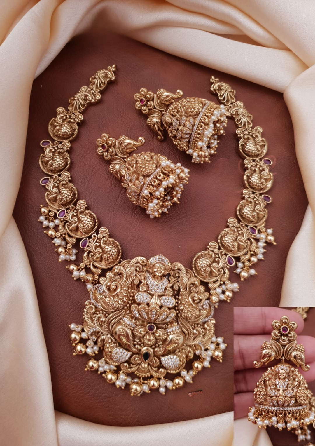 kundan and beads temple jewelry necklace with earrings ssg 103330