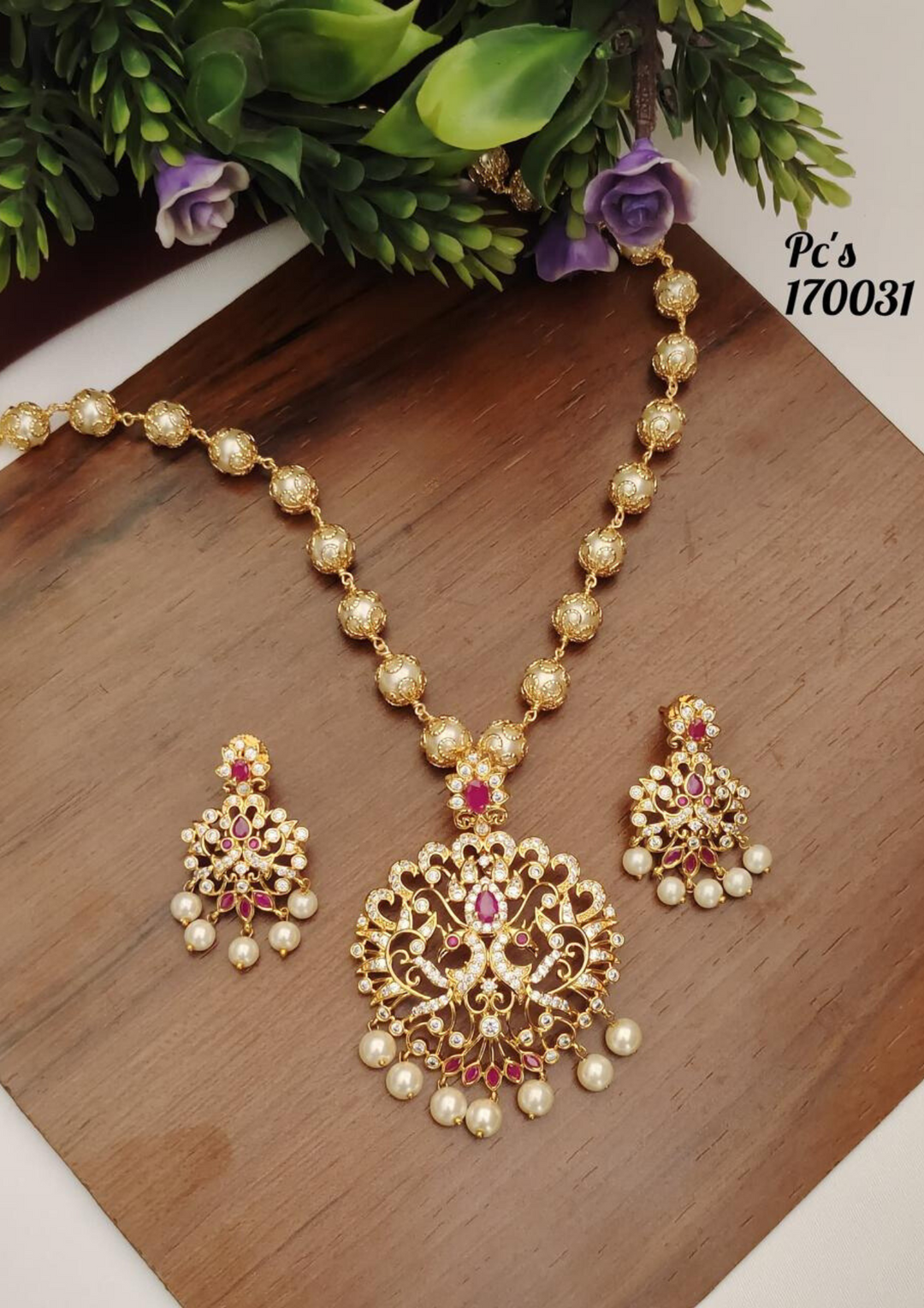 Kundan and beads necklace with earrings pcs 170031