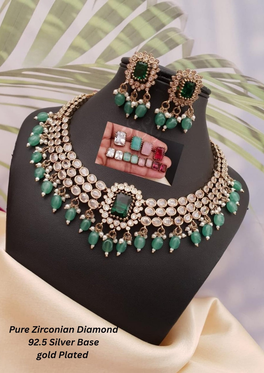 Pure Zirconian Diamond Silver Base Gold Plated Necklace with Earrings g 102350