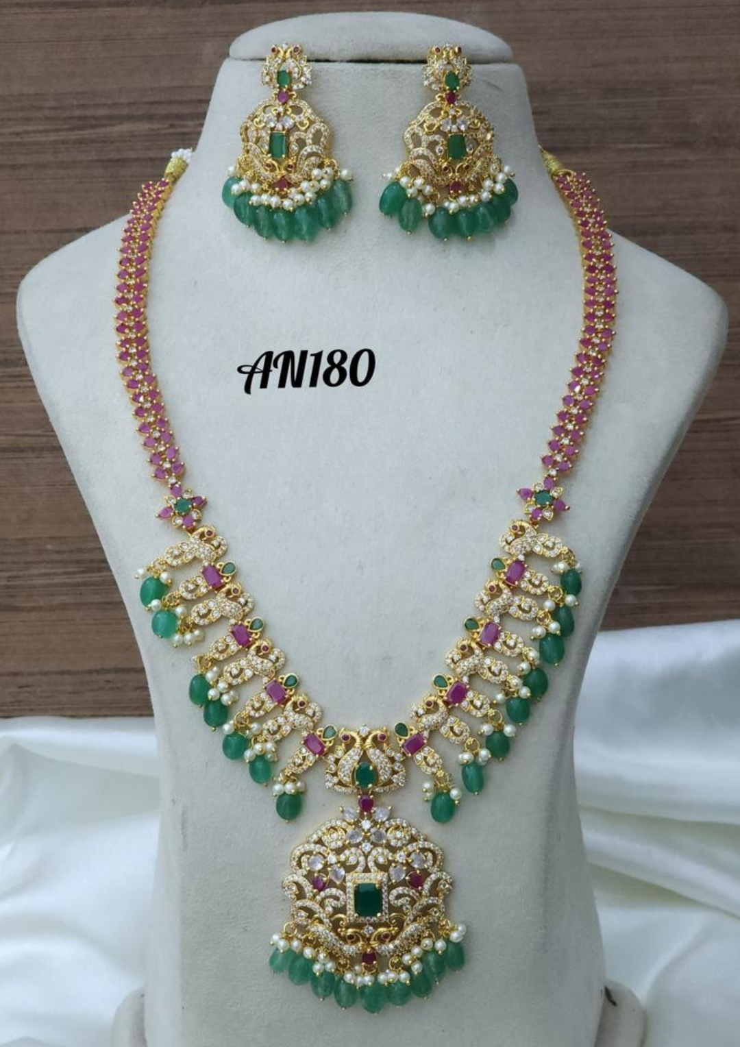Kundan and beads necklace with earrings AN 180
