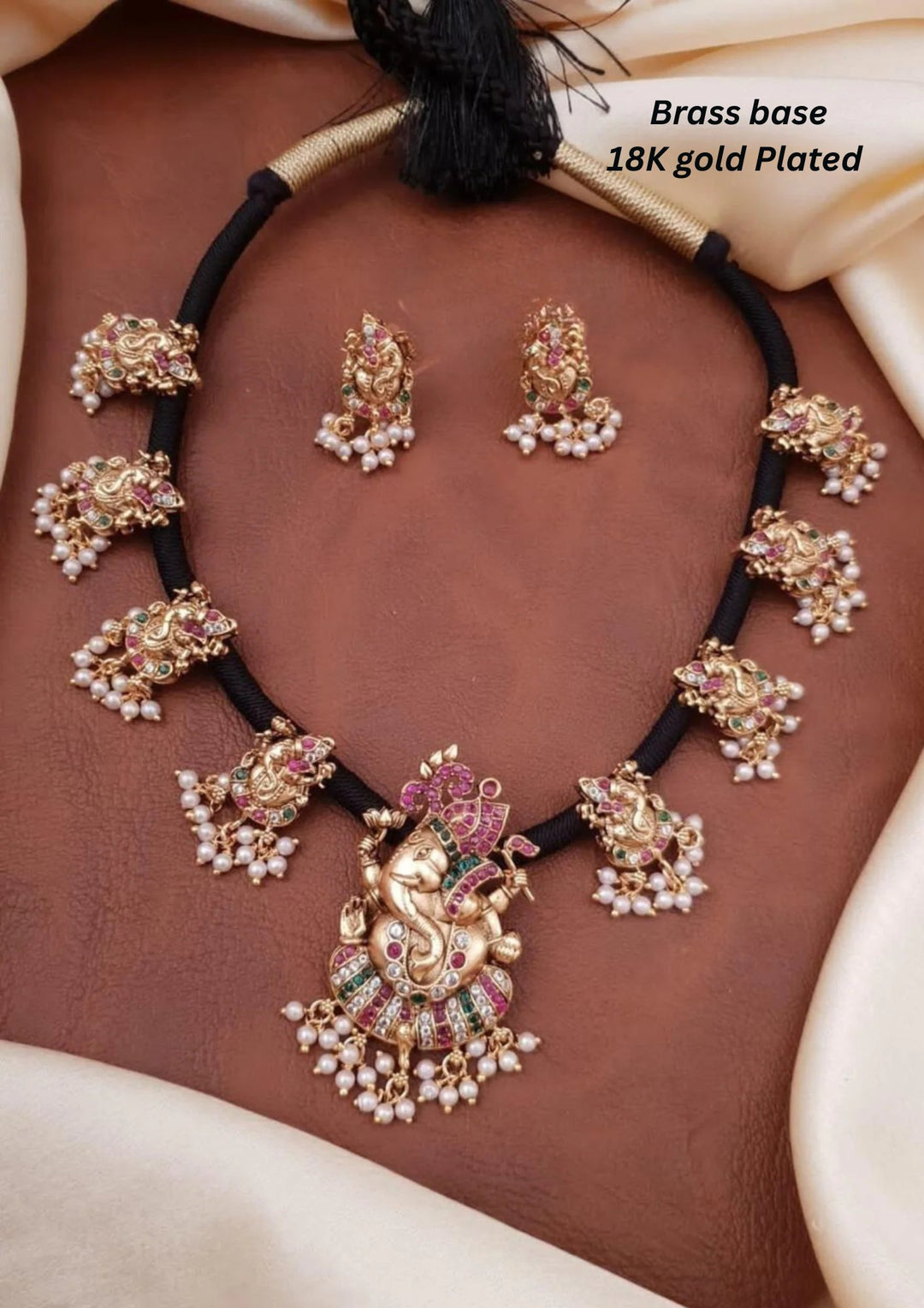 Kundan Brass Base Gold Plated Temple Necklace With Earrings g101880