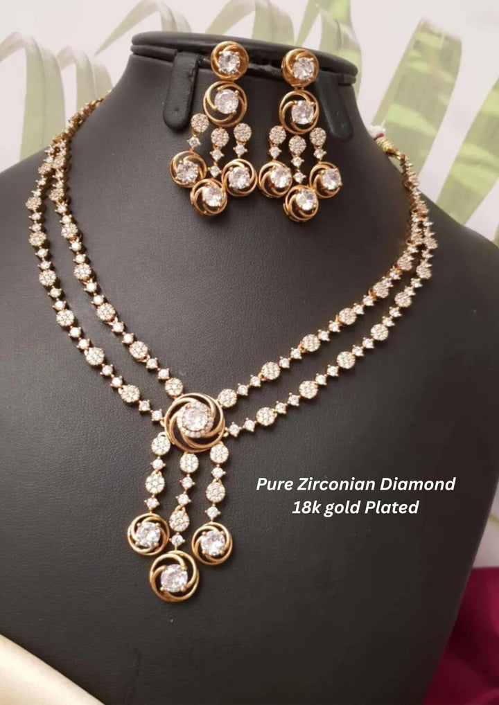 Pure Zirconian Diamond Gold Plated Necklace With Earrings g101150