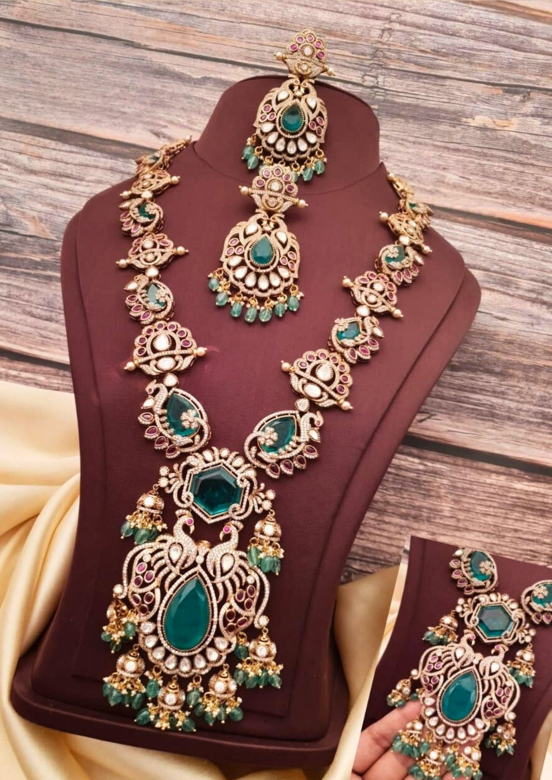 Victorian moissinite stone necklace with earrings g1013000