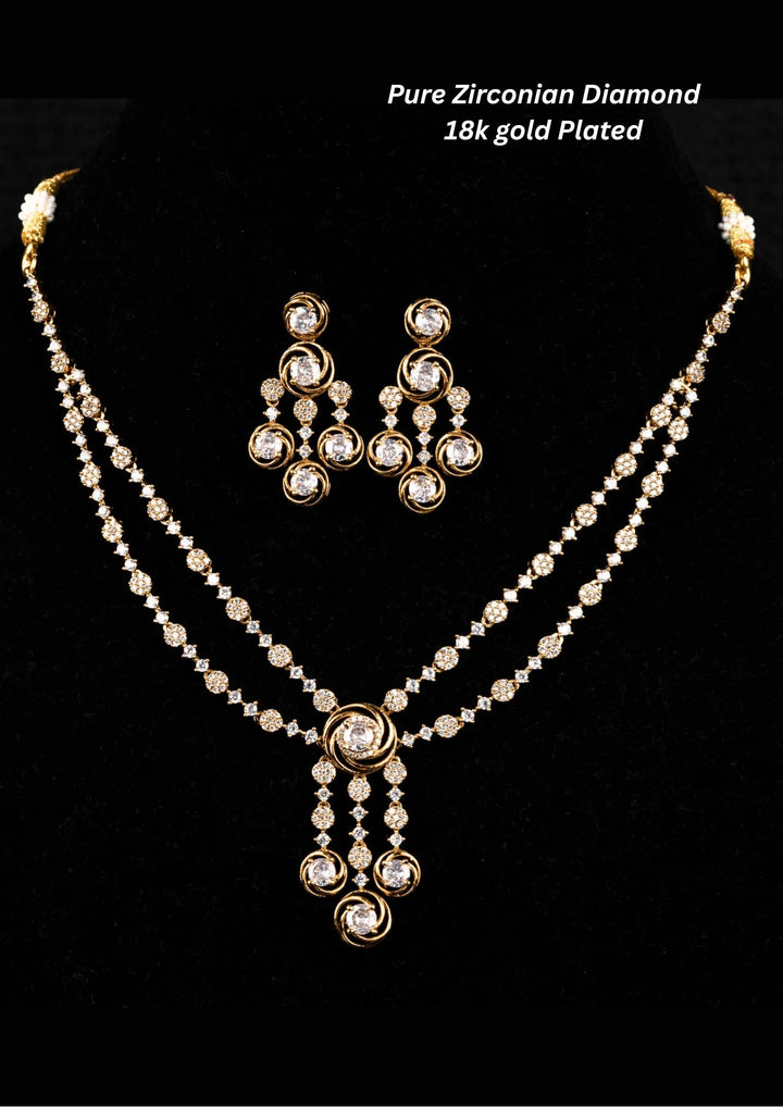 Pure Zirconian Diamond Gold Plated Necklace With Earrings g101150