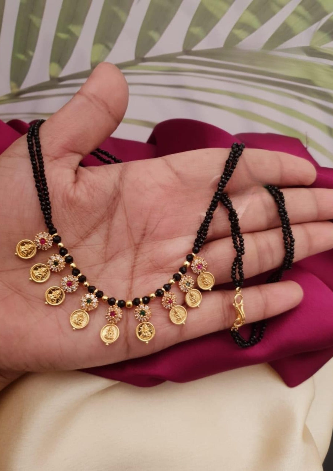 Kundan and black beads temple jewelry mangalsutra ssg10499