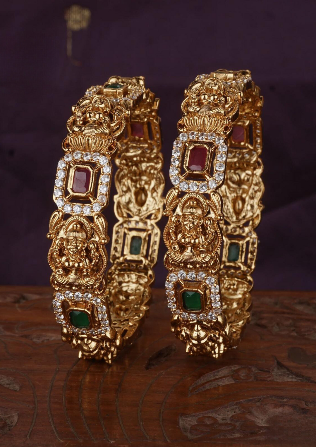 Kundan stone temple jewelry matt finish bangles c107020 A (set of 2)