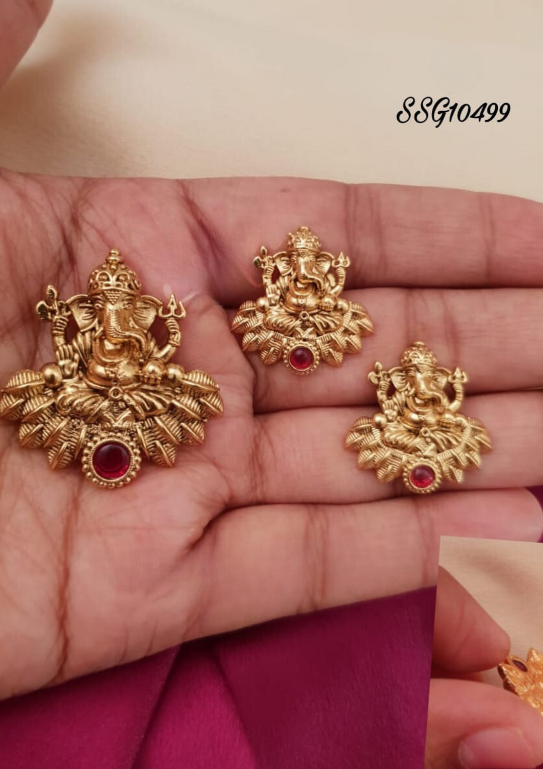 kundan stone temple jewelry pendant with earrings ssg 10499