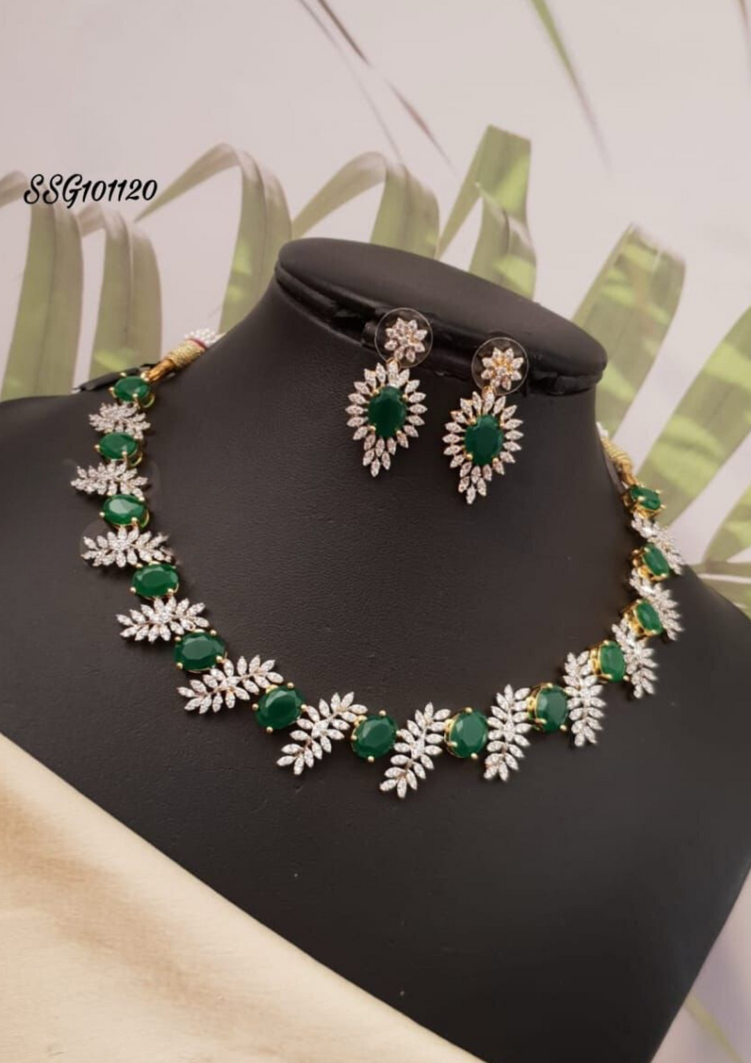 American diamond necklace with earrings ssg 101120