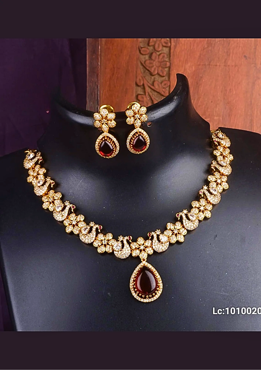 Kundan stone necklace with earrings lc 1010020