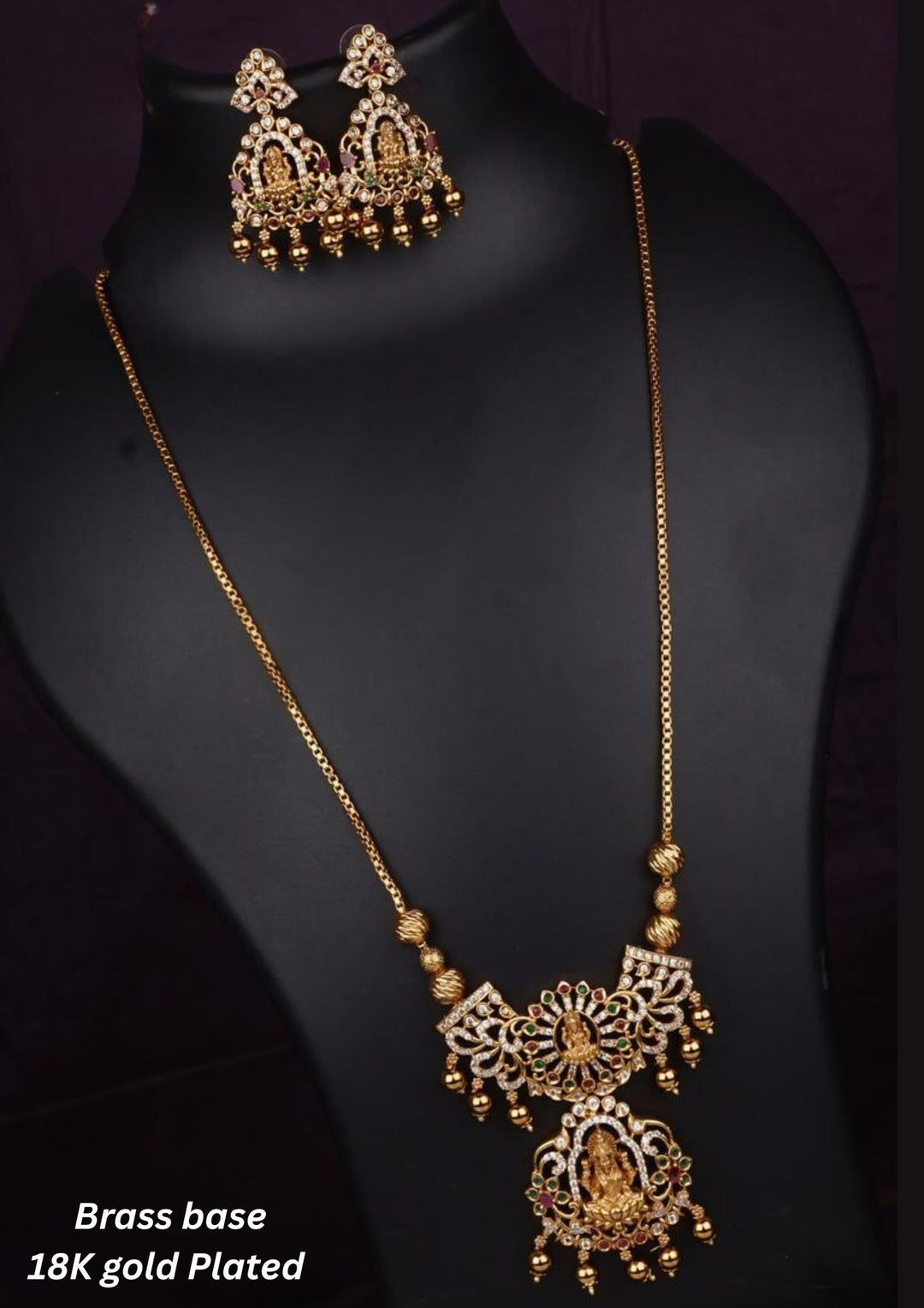 Kundan Brass Base  Temple Necklace With Earrings c108020
