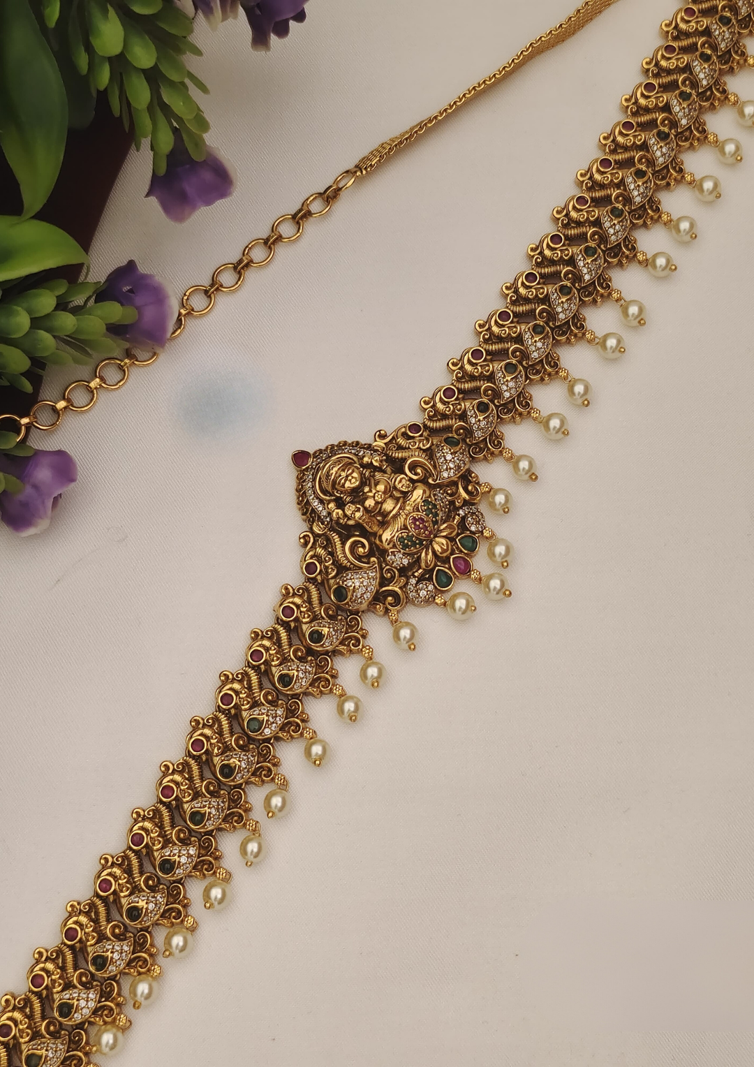 Kundan and beads temple jewellery hipbelt (vaddanam) pcs 270032