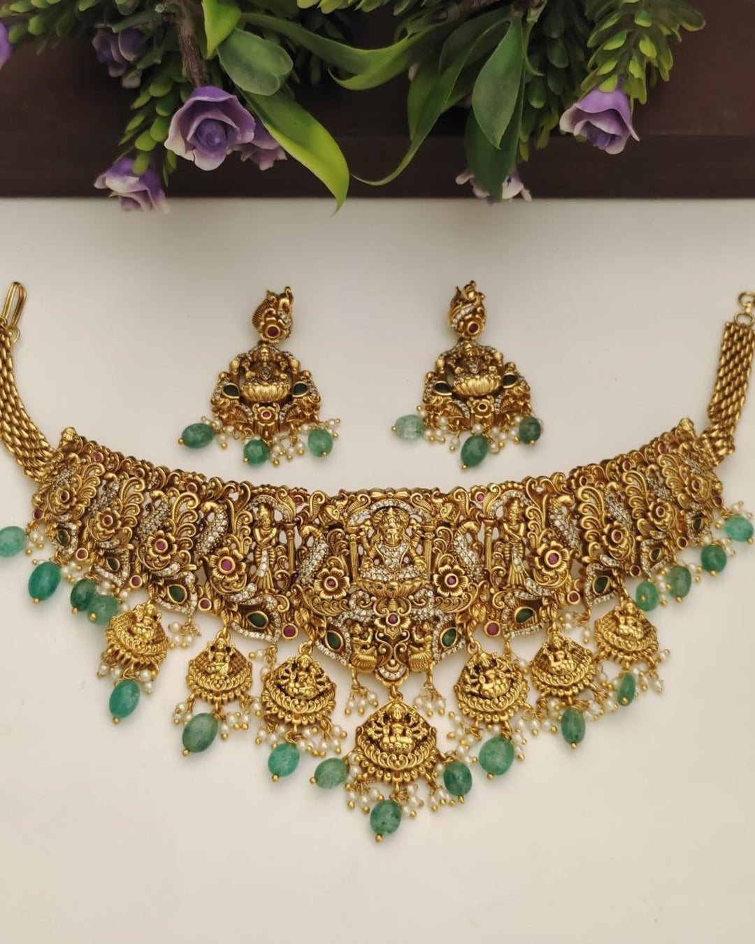 Kundan Temple Necklace with Earrings s 400063