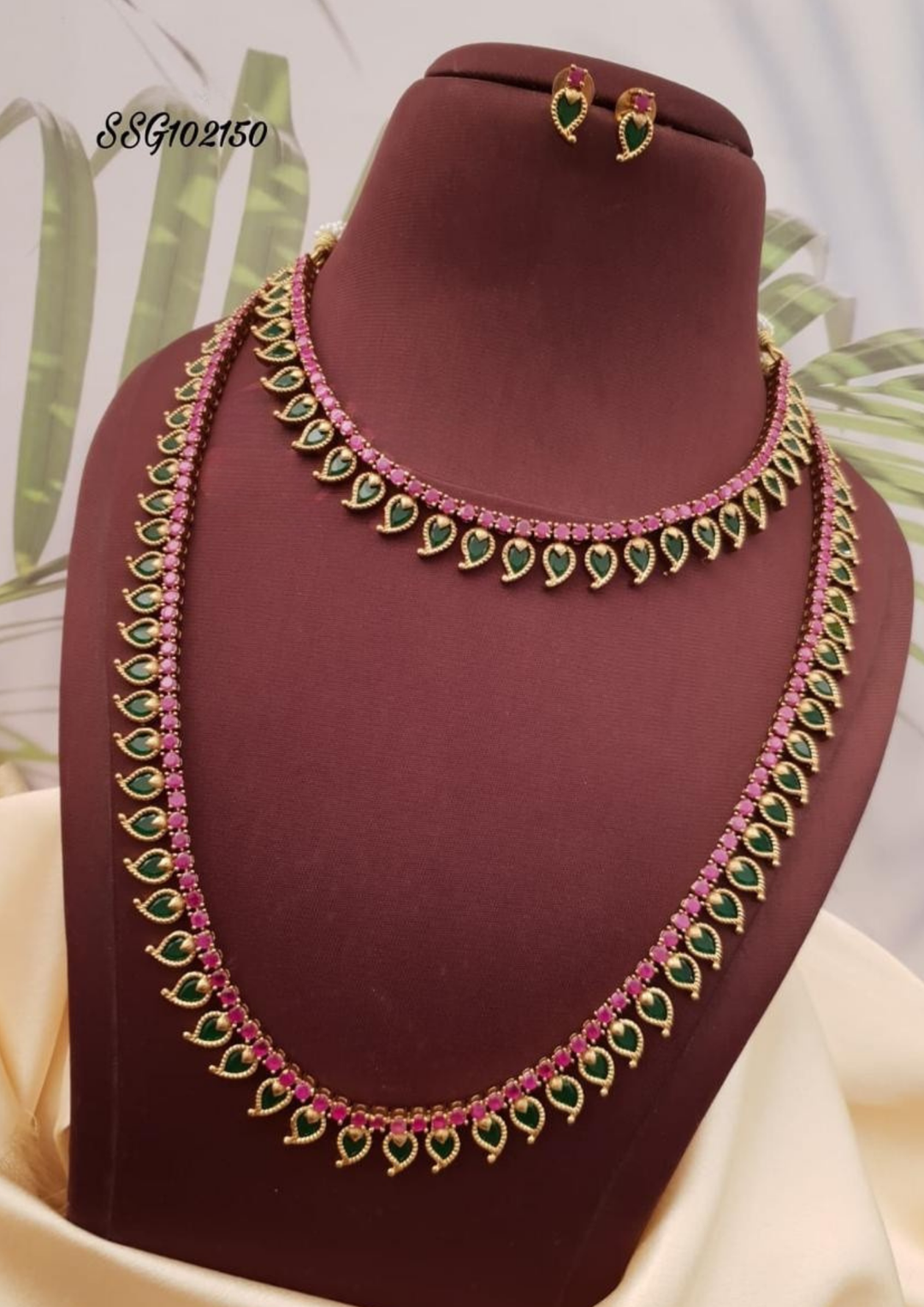 Kundan stone necklace with earrings ssg 102150