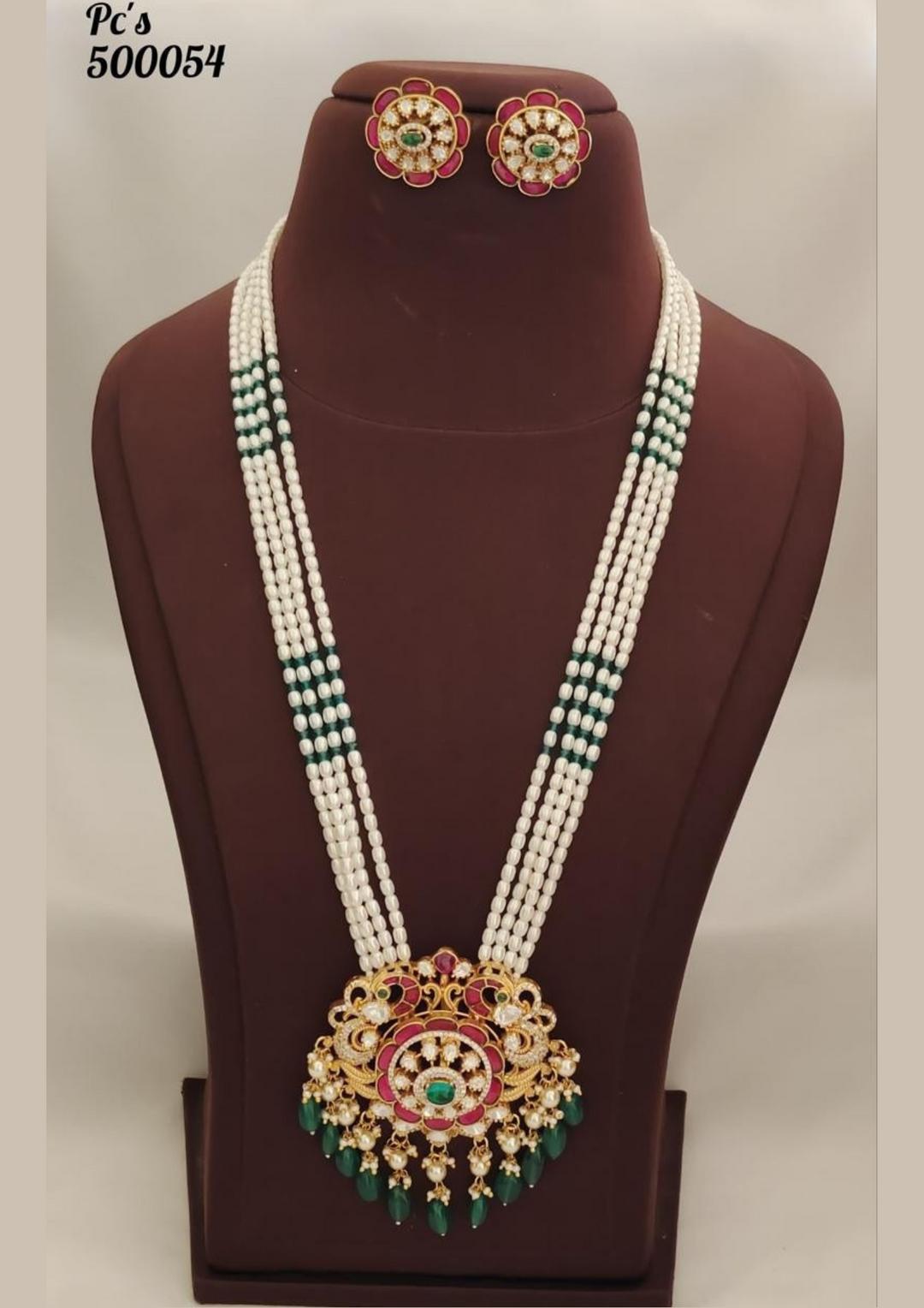 Kundan and beads necklace with earrings pcs 500054