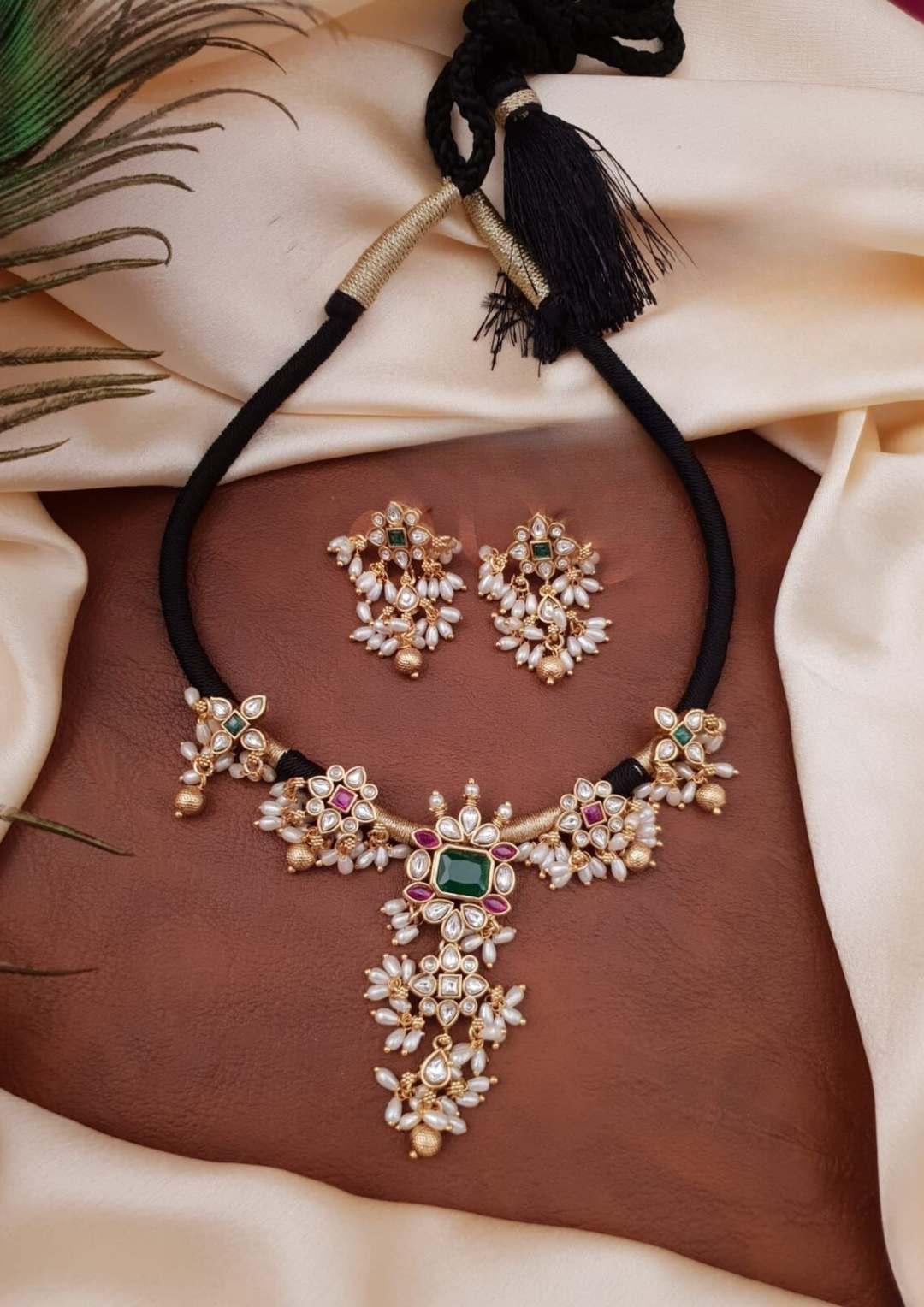 Kundan and beads necklace set with earrings ssg 101660