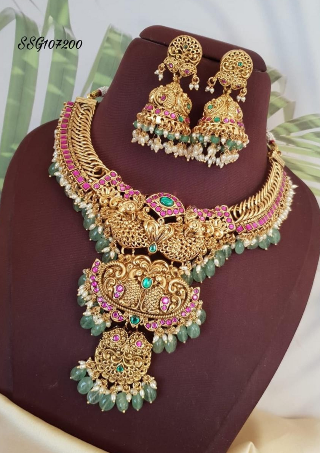 Kundan and beads necklace with earrings ssg 107200