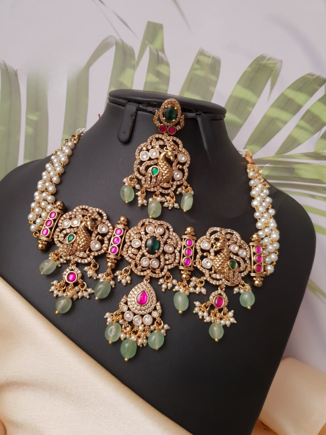 Victorian and jadau kundan necklace set with earrings g103500