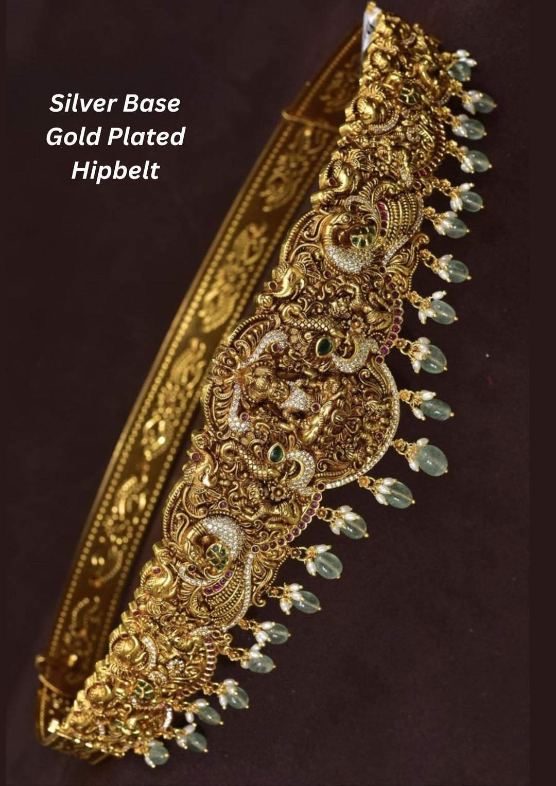 Kundan & Beads Gold Plated Temple Hipbelt yle1100