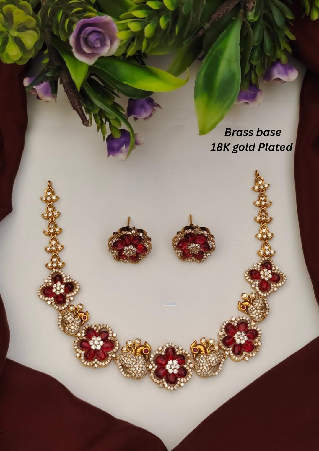 Kundan Brass Base Gold Plated Necklace with Earrings  s170531