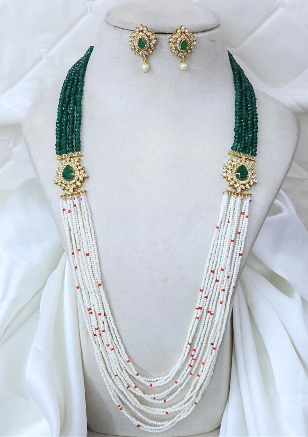 Kundan and beads necklace with earrings sbr 101590