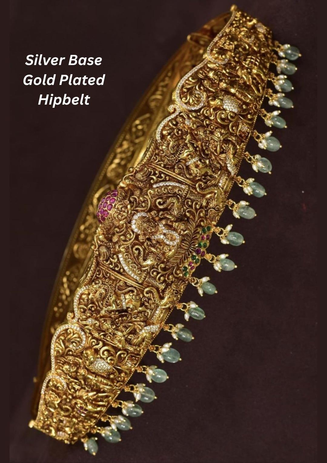 Kundan & Beads Gold Plated Temple Hipbelt yle1100