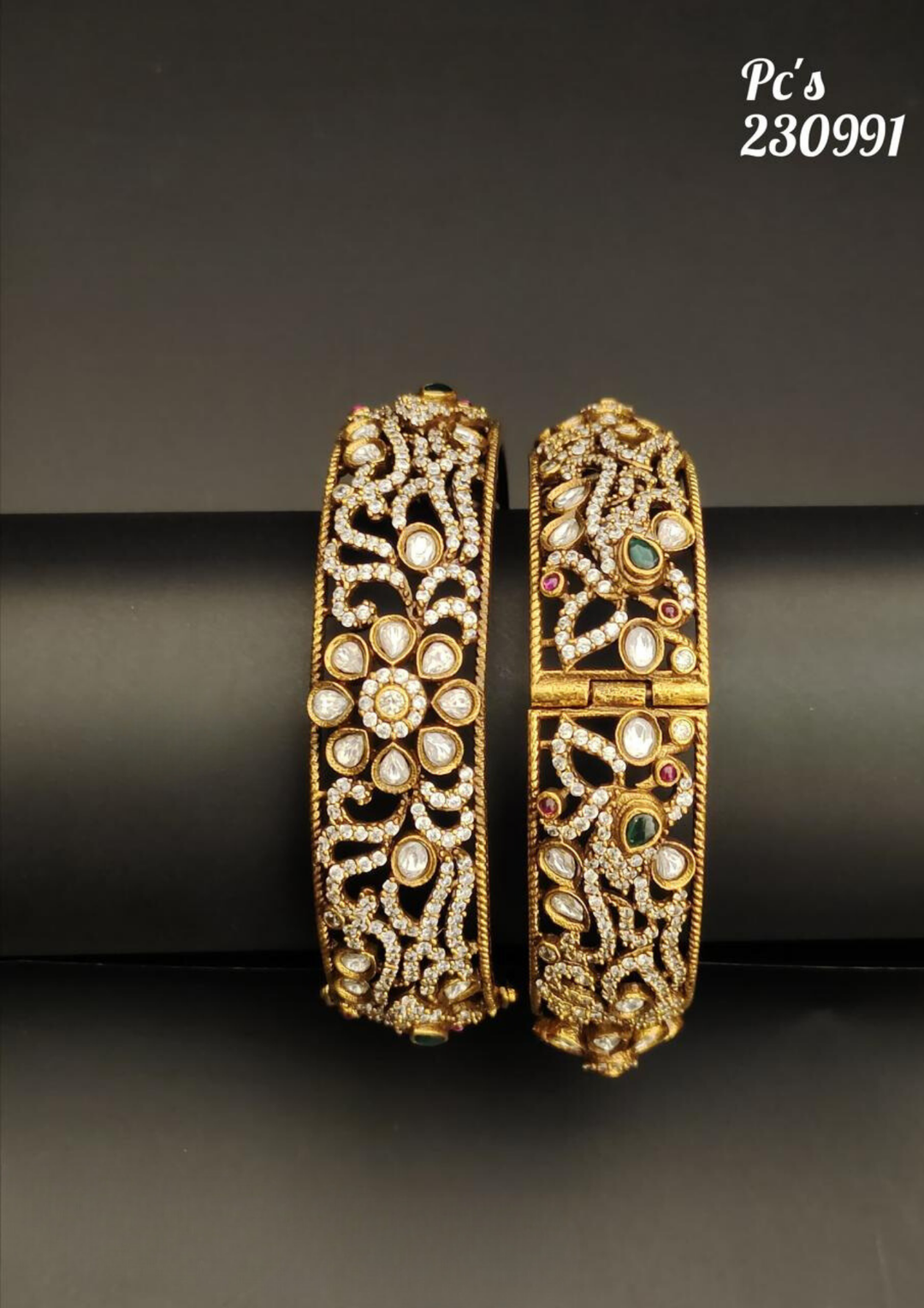 Victorian kundan stone bangles s230991 (set of 2)