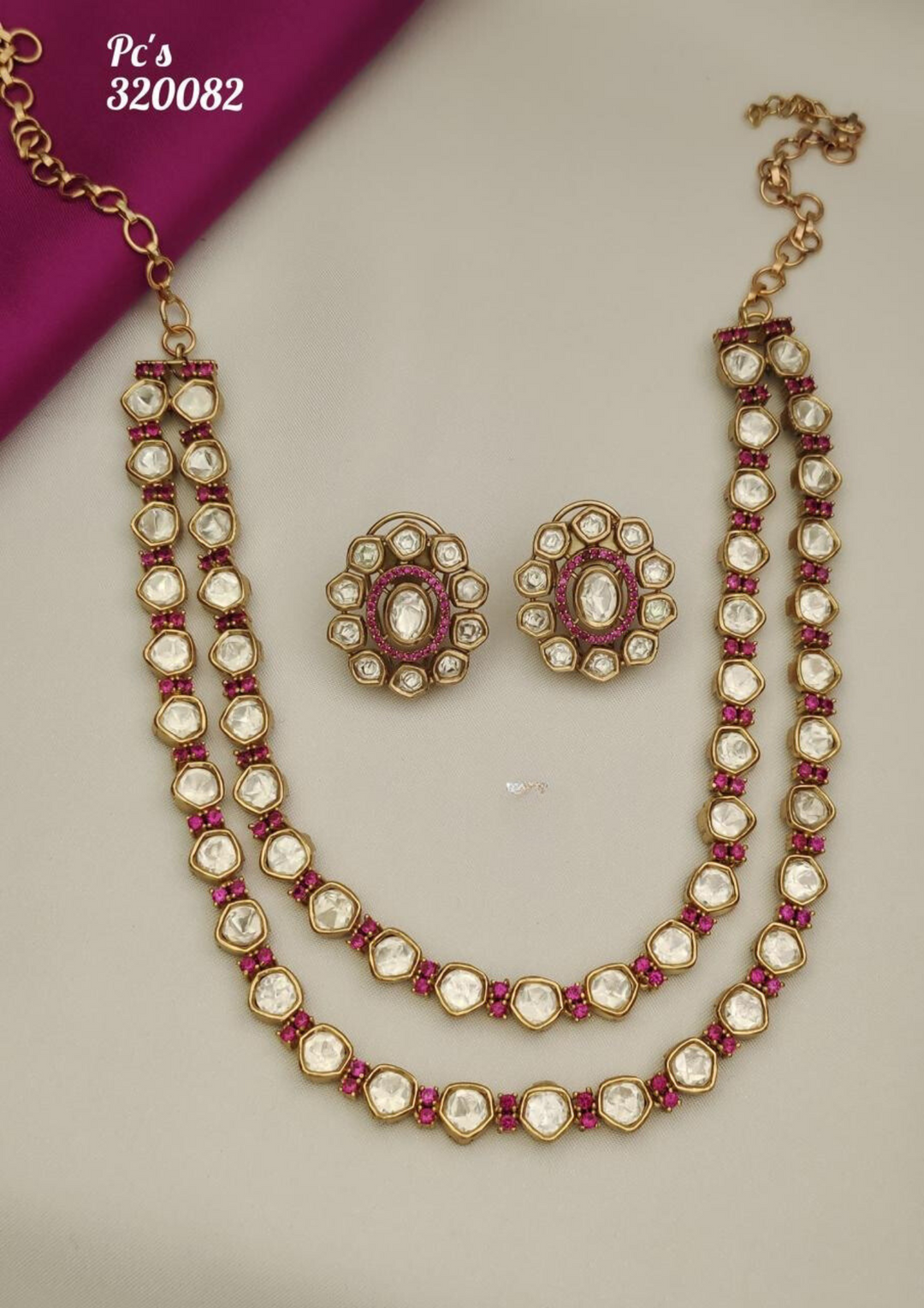 Kundan and beads necklace with earrings pcs 320082