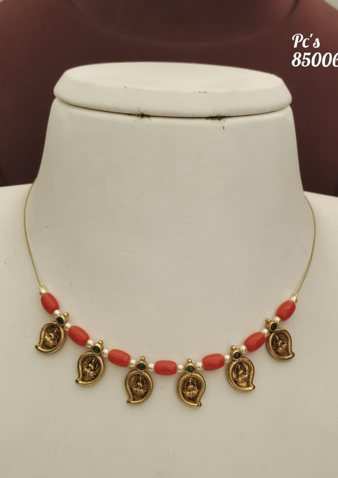 Kundan and beads temple jewelry necklace pcs 85006