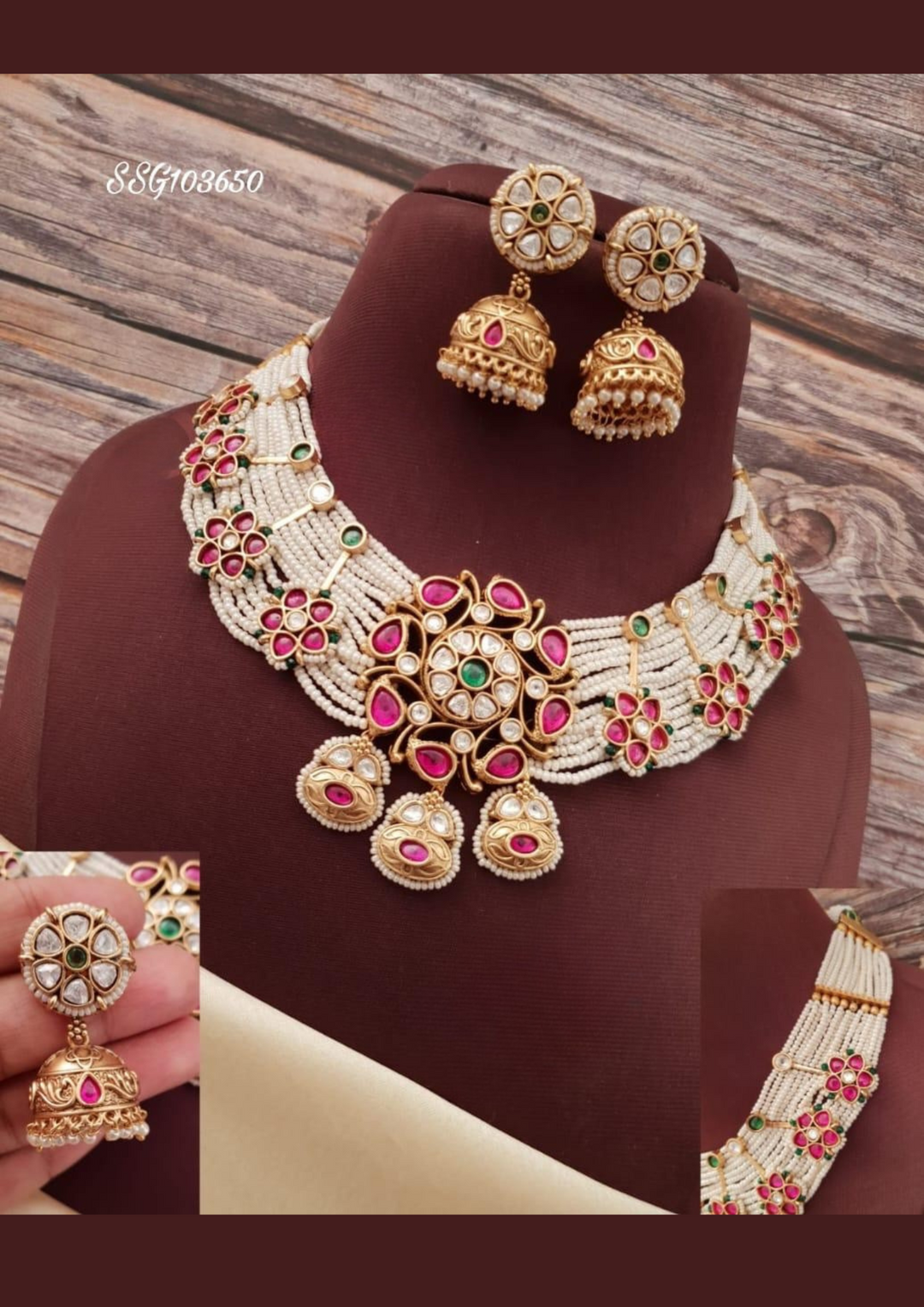 Jadau Kundan and beads necklace with earrings g103650