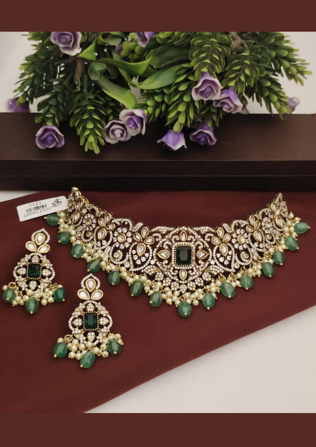 Kundan and beads necklace set with earrings PC'S 290052