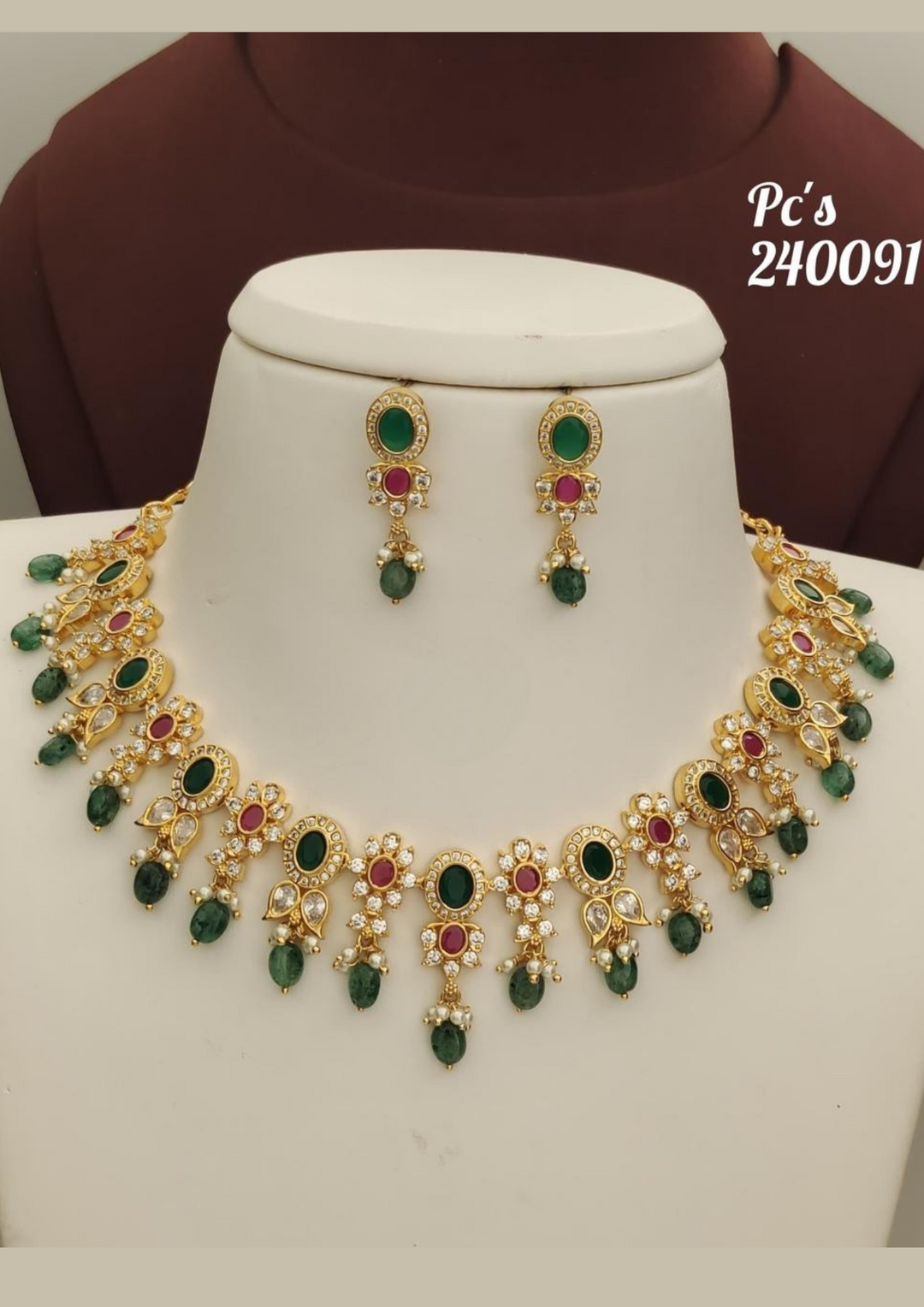 Kundan and beads necklace with earrings pcs 240091