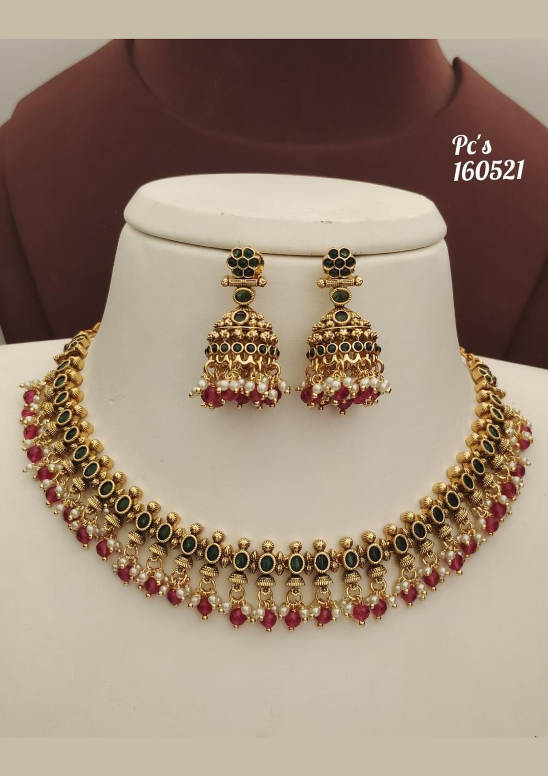 Kundan and beads necklace with earrings pcs 160521