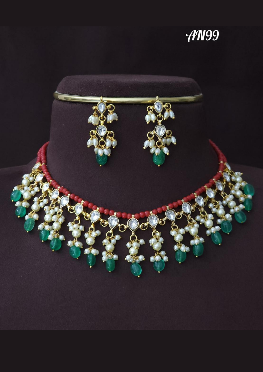 Jadau kundan and beads necklace with earrings AN 99