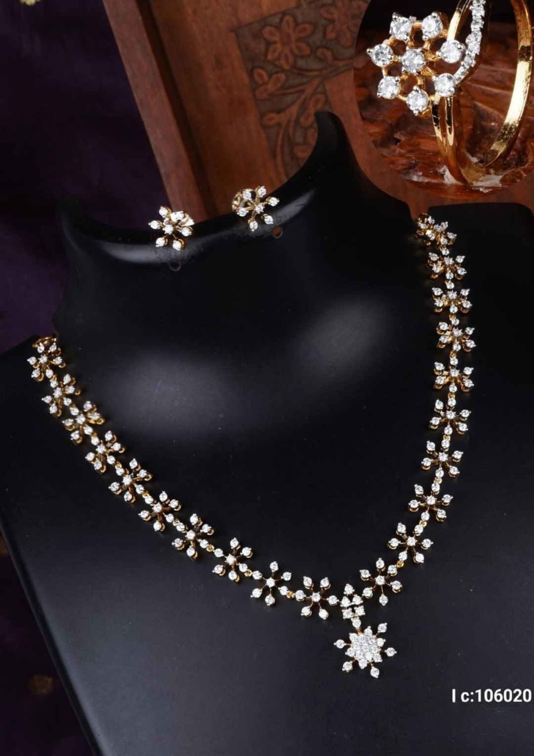 American diamond necklace with earrings and ring lc 106020