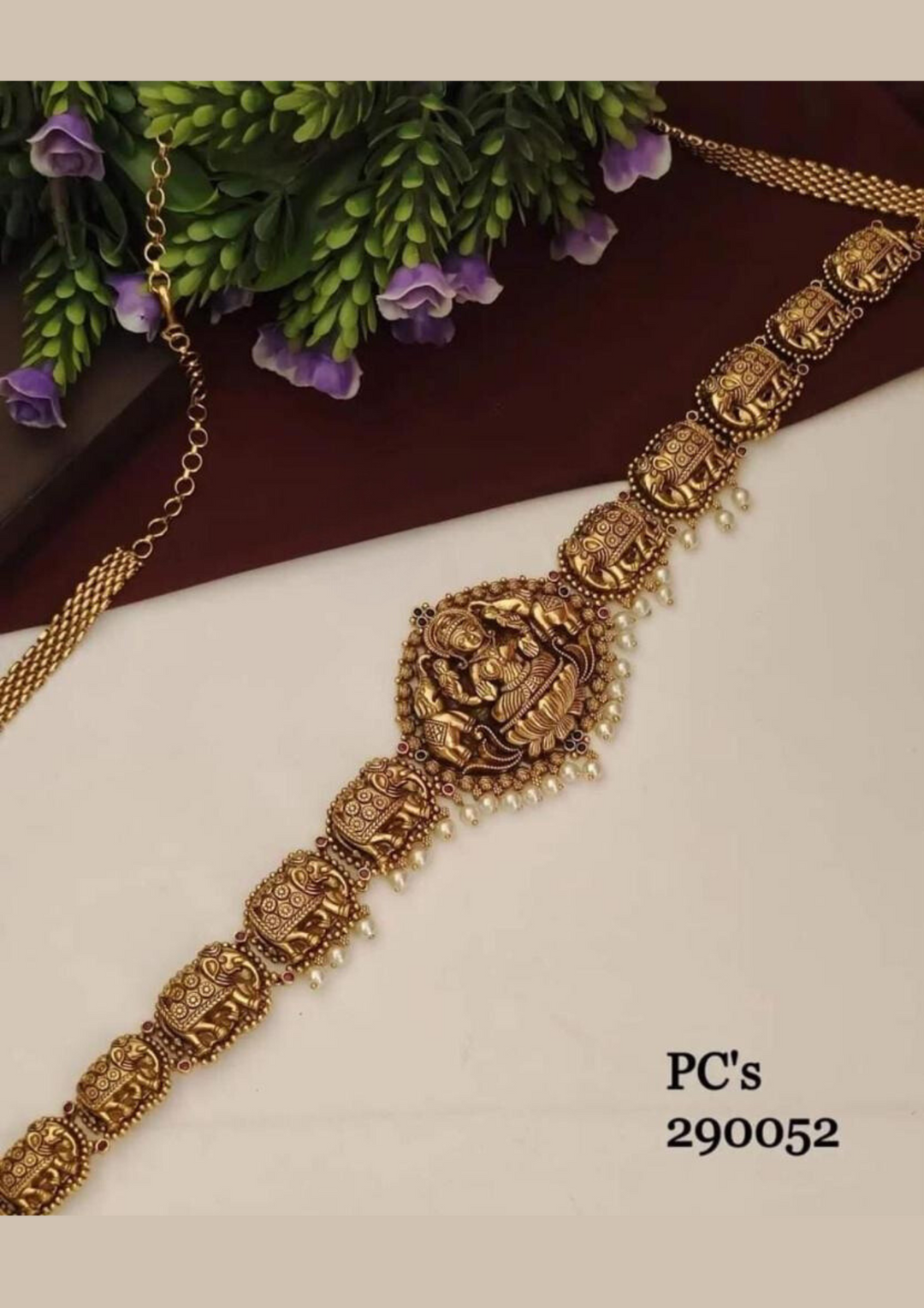 Kundan and beads temple jewelry hipbelt (vaddanam) s290052