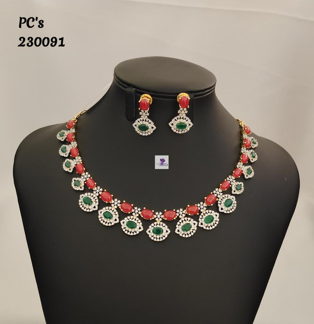 American diamond necklace with earrings pcs 230091
