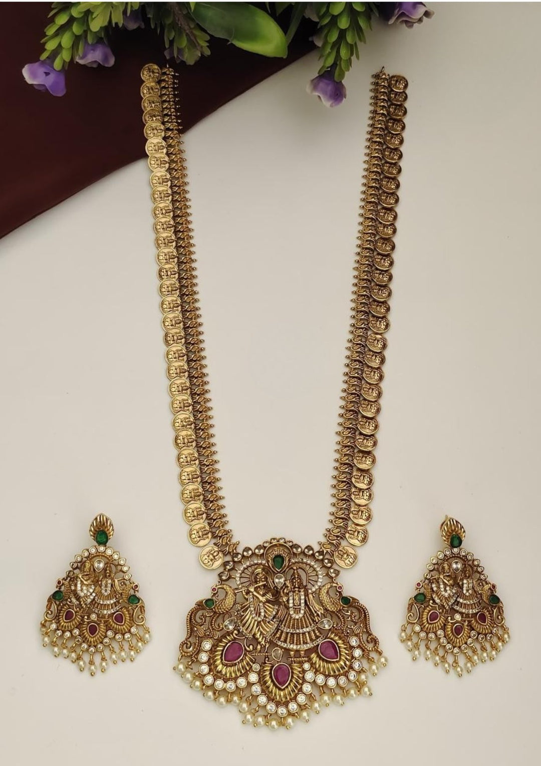Kundan Temple Necklace With Earrings s260022