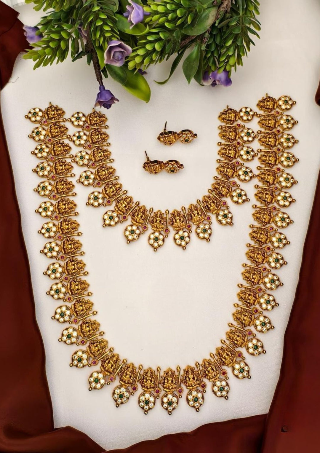 Kundan Temple Necklace With Earrings s 340003
