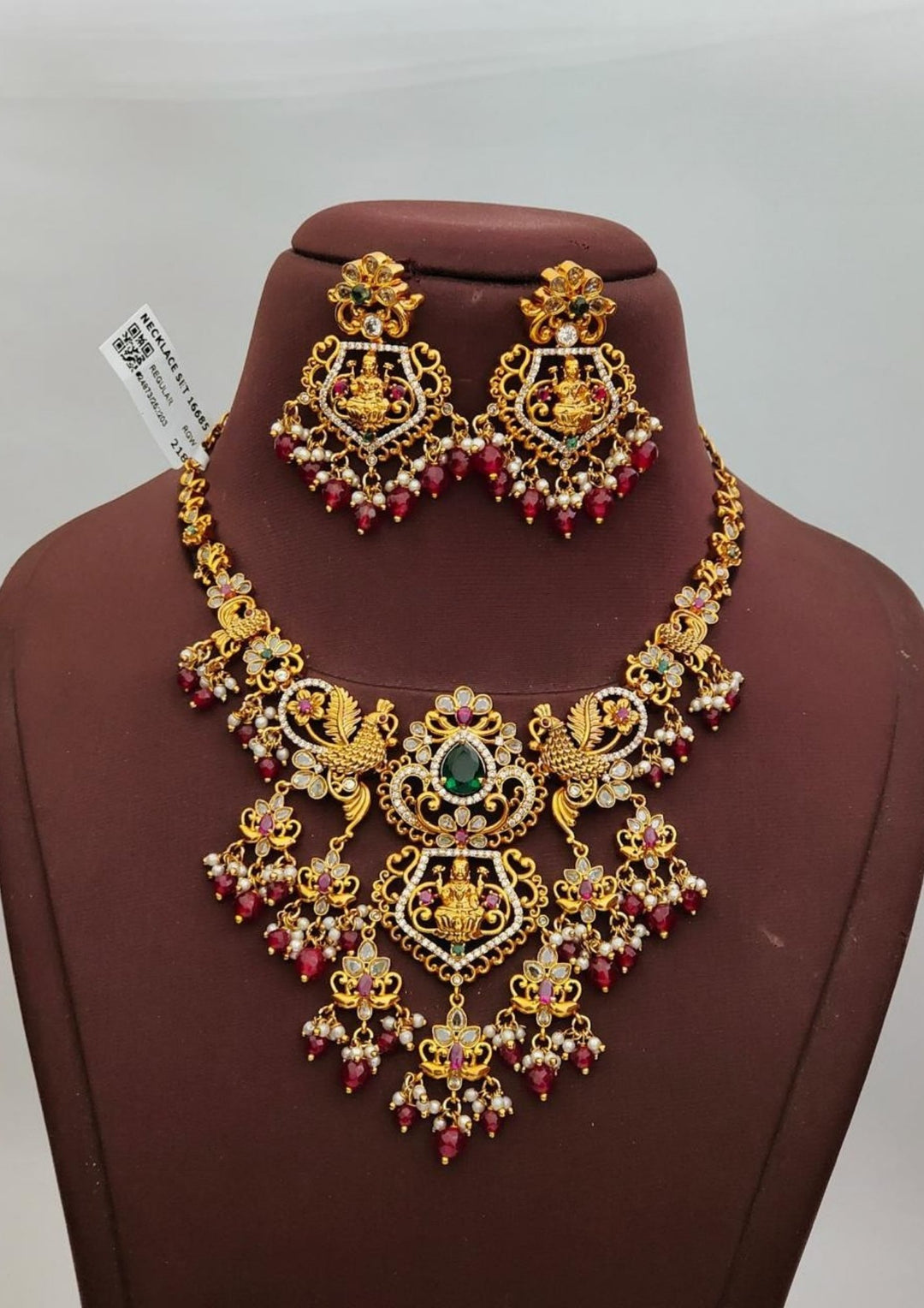 Kundan Temple Necklace with Earrings s230091