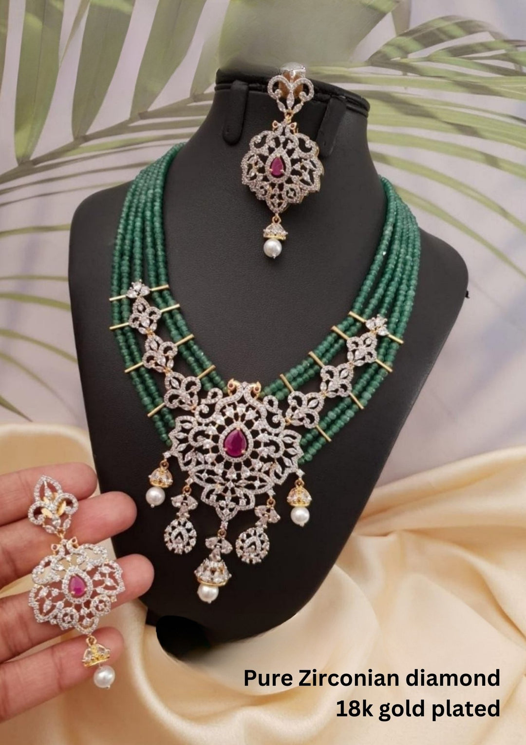 Pure Zirconian Diamond & Beads Necklace with Earrings g103050