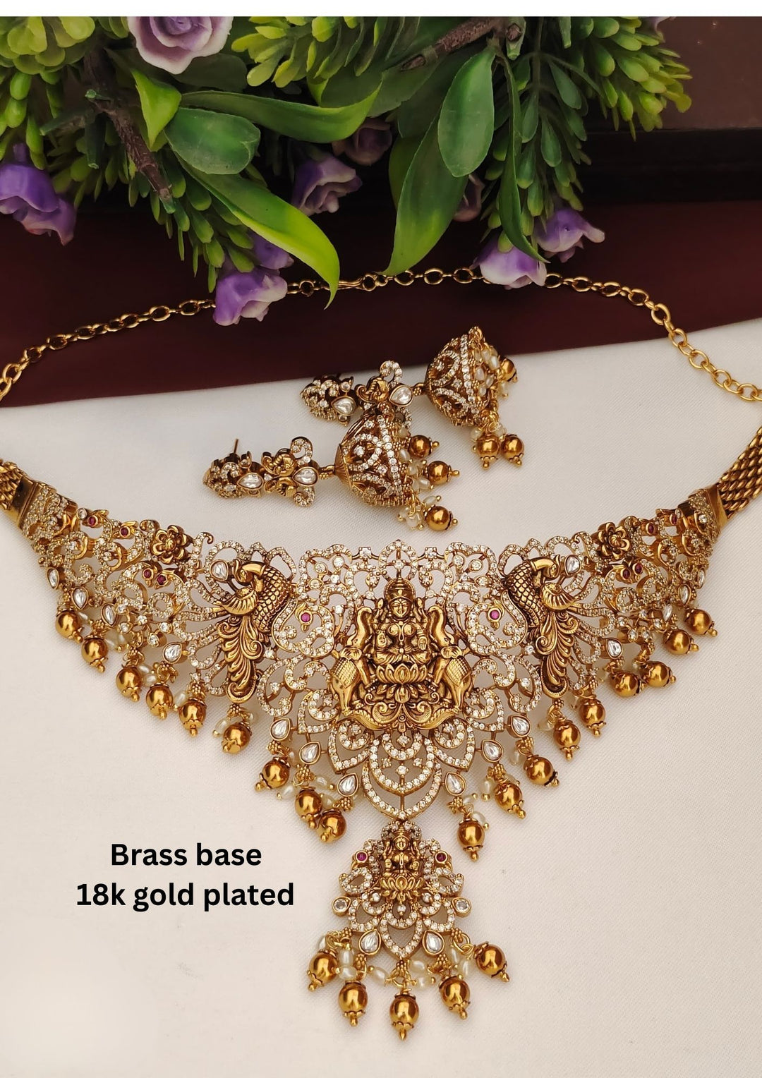 Kundan Temple Necklace with Earrings s320082