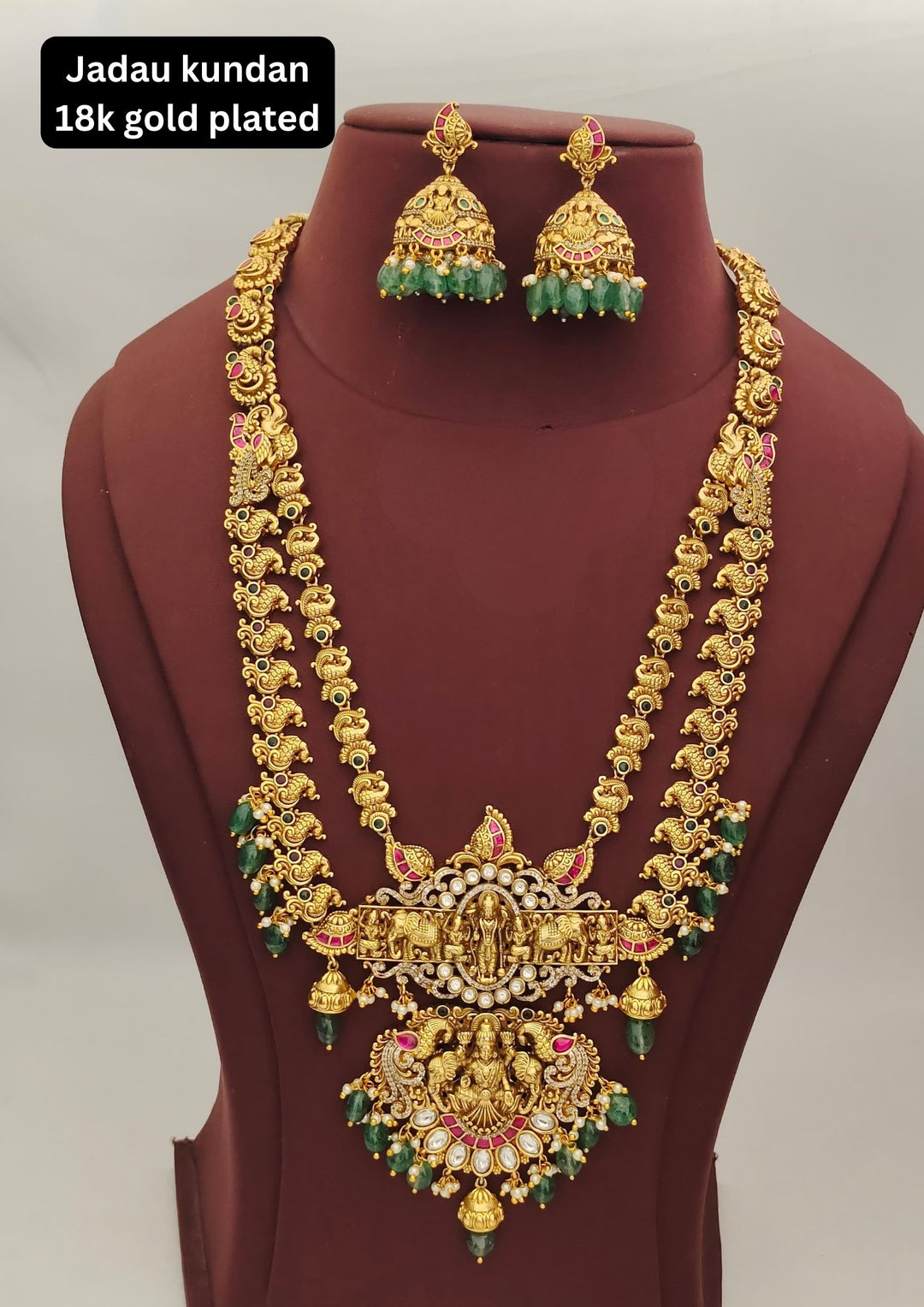 Jadau Kundan Temple Necklace with Earrings s650006