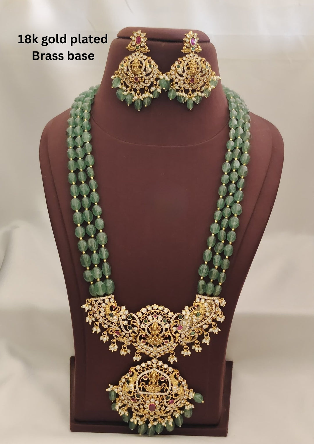 Kundan & Beads Temple Necklace with Earrings s500064