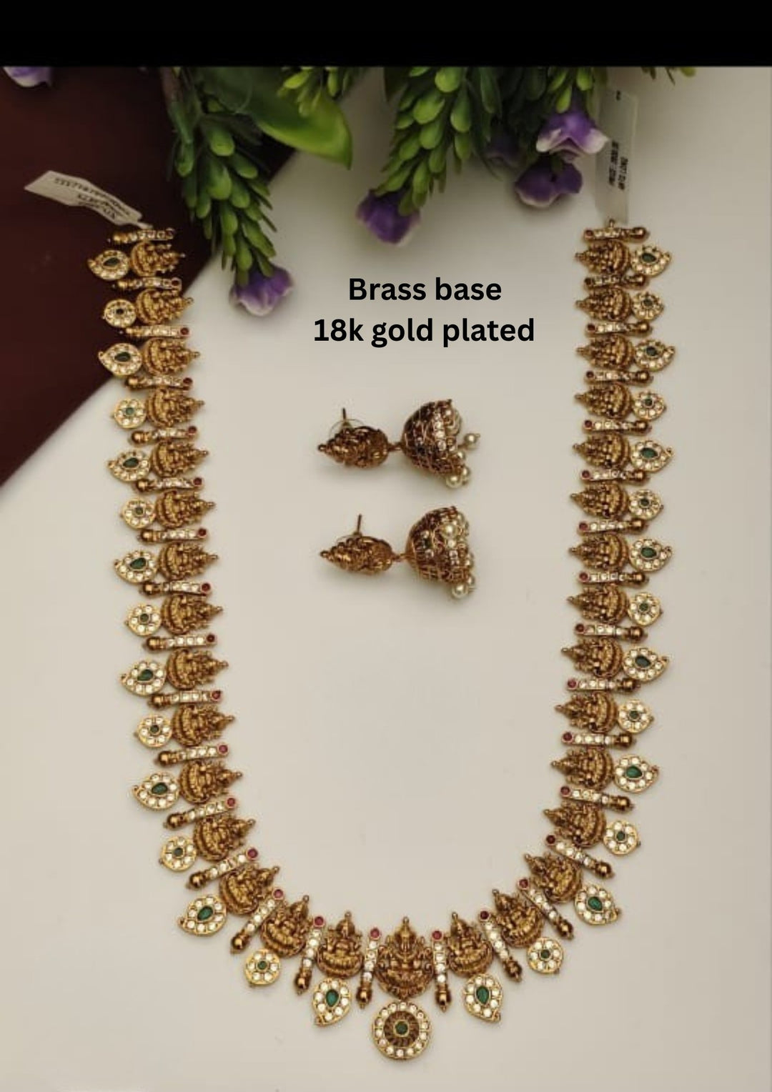 Kundan Temple Necklace with Earrings s290052